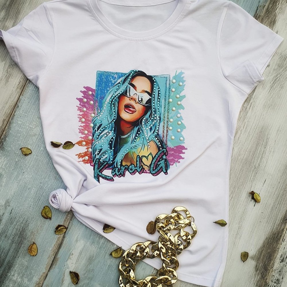 KAROL G * La Bichota* with Rhistone, Ladies Tee, Bling T-Shirt,